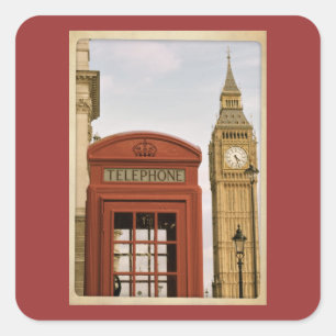 Adesivo Quadrado Caixa de telefone e torre de Big Ben