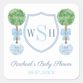 Adesivo Quadrado Caixa de Topiaria de Buxo com Crista de Monograma 