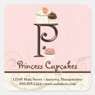 Adesivo Quadrado Caixa do logotipo do cupcake da aguarela do