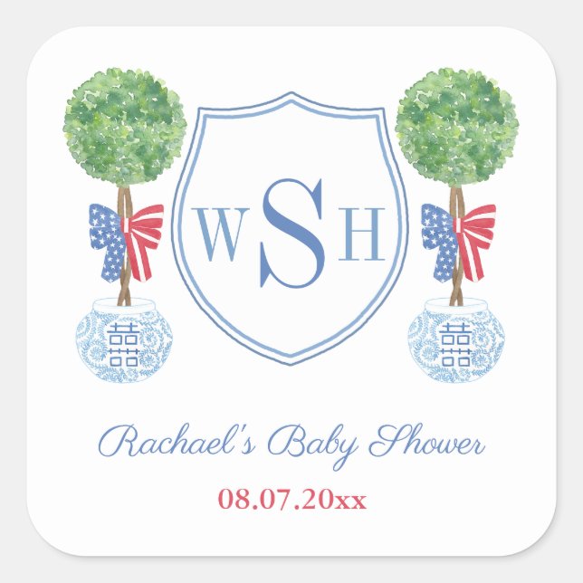 Adesivo Quadrado Caixa Inteligente com Crista de Monograma de Buxo  (Frente)