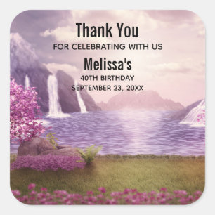 Adesivo Quadrado Caixas d'água e Árvores de Cereja ao redor de um