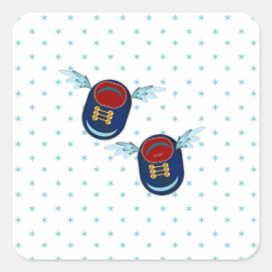 Adesivo Quadrado Calçados alados em vermelho azul e estrelas