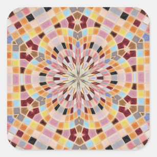 Adesivo Quadrado Caleidoscópio Mosaico Cor-de-Rosa e Laranja