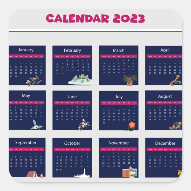 Adesivo Quadrado Calendário 2023 (Frente)