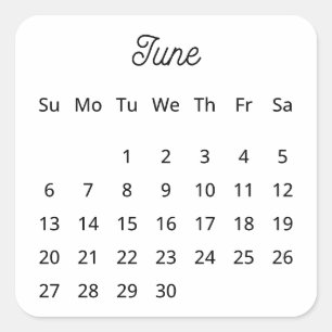 Adesivo Quadrado Calendário Flexível de Início de Junho de 2027