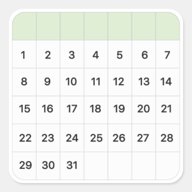 Adesivo Quadrado Calendário Mensal (Frente)