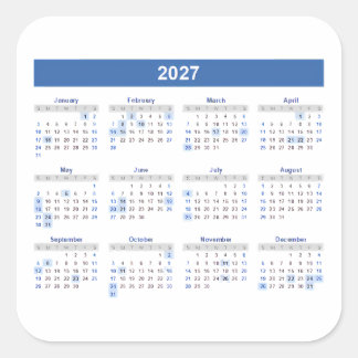 Adesivo Quadrado Calendário Mensal 2027 Versão Azul
