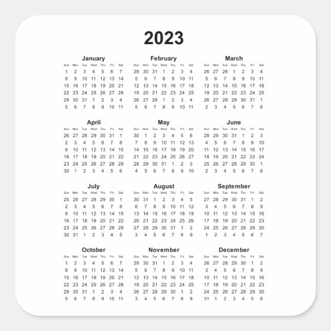 Adesivo Quadrado Calendário Mensal Vertical 2023 (Frente)