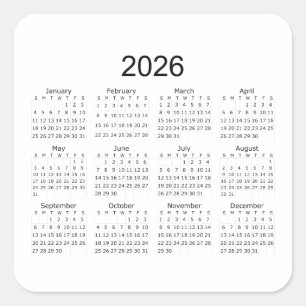 Adesivo Quadrado Calendário Minimalista Simples 2026