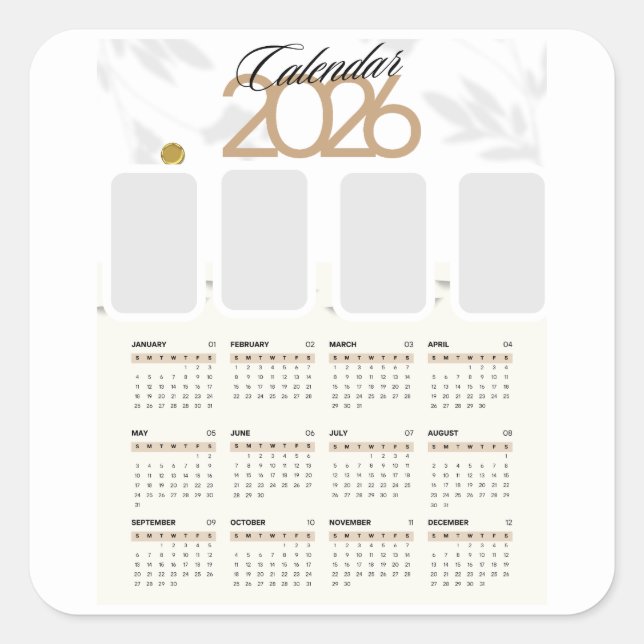 Adesivo Quadrado Calendário personalizado 2026 (Frente)