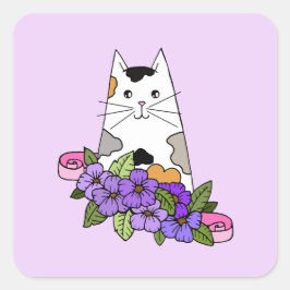 Adesivo Quadrado Calico Cat Cute