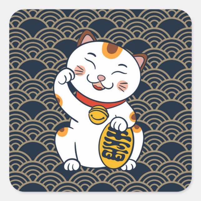 Adesivo Quadrado Calico Cat japonês | Maneki Neko (Frente)