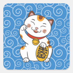 Adesivo Quadrado Calico Cat japonês   Maneki Neko