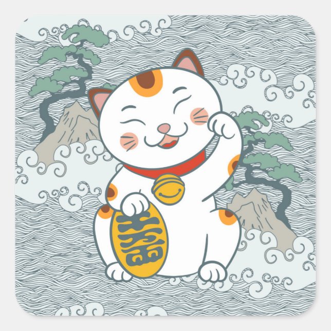Adesivo Quadrado Calico Cat japonês | Maneki Neko - Esquerda (Frente)