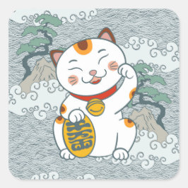Adesivo Quadrado Calico Cat japonês | Maneki Neko - Esquerda
