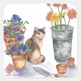Adesivo Quadrado Calico Cat Pansies Daisies Watercolor "Don Juan"