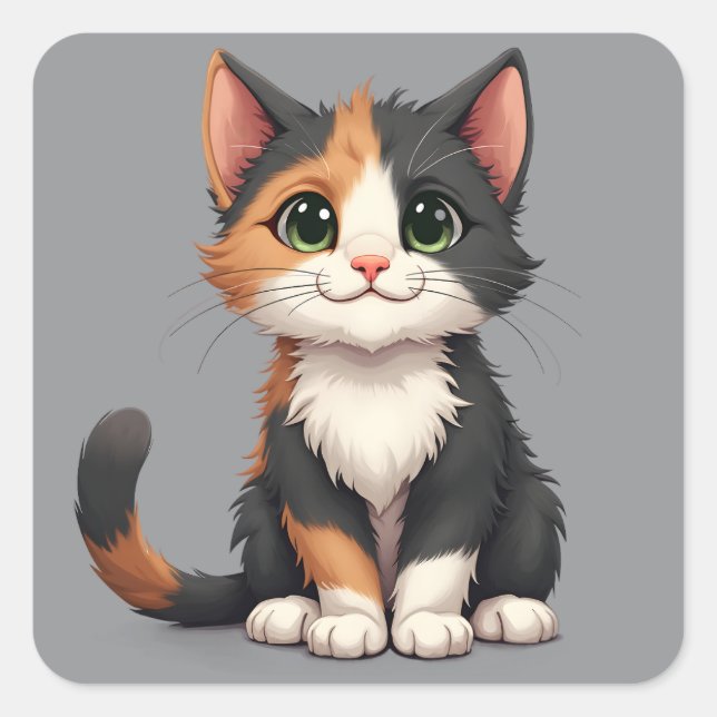 Adesivo Quadrado Calico Kitten Whimsical com Cattitude (Frente)