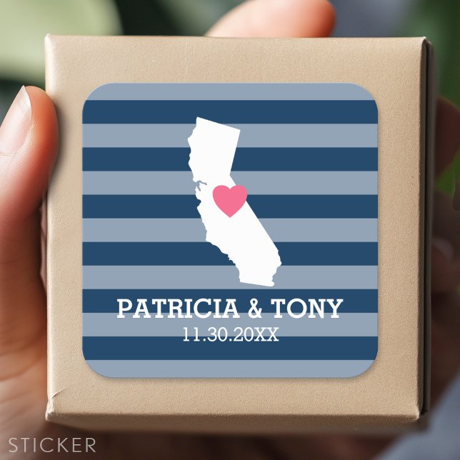 Adesivo Quadrado California Home State Love with Custom Heart (Custom Sticker)