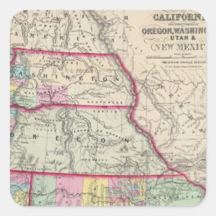 Adesivo Quadrado Califórnia, Oregon, Washington, Utá, New mexico