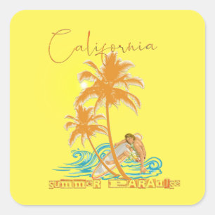 Adesivo Quadrado Califórnia, Paraíso de Verão - Botão Chaveiro