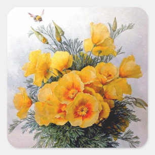 Adesivo Quadrado "California Poppies" por Paul de Longpre - Sticker