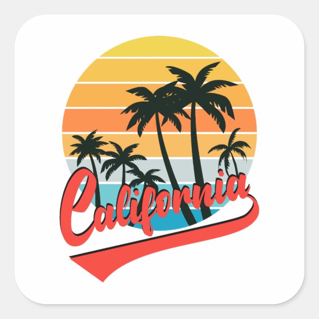 Adesivo Quadrado California Retro Sunset Sticker (Frente)