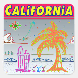 Adesivo Quadrado "CALIFORNIA" Surfer Beach Sticker