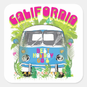 Adesivo Quadrado California Surfing Van