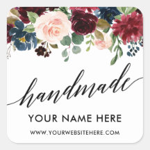 Caligrafia artesanal Borgonha Azul Floral Pequeno