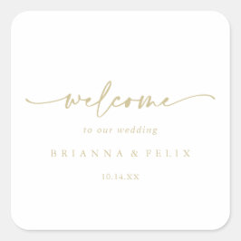 Adesivo Quadrado Caligrafia Boas-vindas ao Dourado Elegante Moderno
