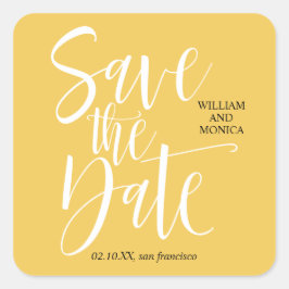 Adesivo Quadrado Caligrafia | Casamento moderno Amarelo branco