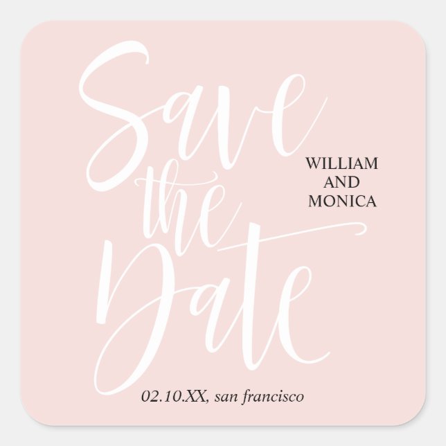 Adesivo Quadrado Caligrafia | Casamento moderno rosa branco (Frente)