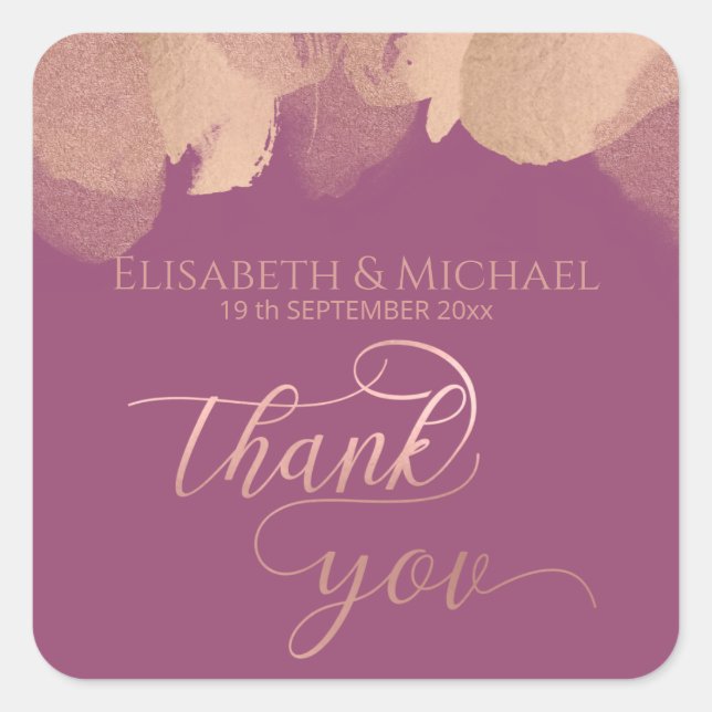 Adesivo Quadrado Caligrafia Cassis rosa gold watercolor (Frente)