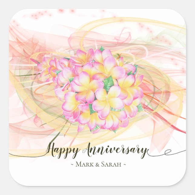 Adesivo Quadrado Caligrafia de Abstrato de Arte Exótica Plumeria (Frente)