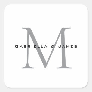 Adesivo Quadrado Caligrafia de Cinzas Negras, Monogramas