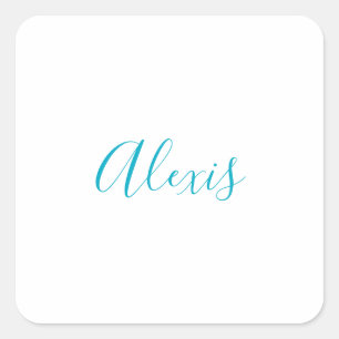 Adesivo Quadrado Caligrafia de Nome Script Simples Branco Azul