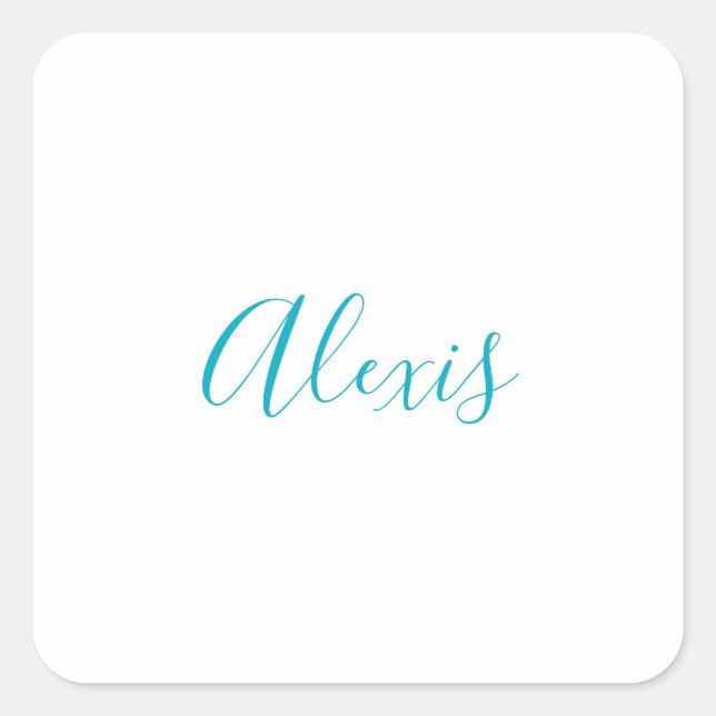 Adesivo Quadrado Caligrafia de Nome Script Simples Branco Azul (Frente)