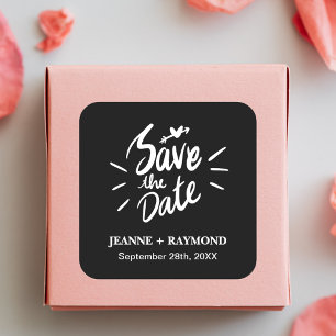 Adesivo Quadrado Caligrafia Elegante Convite Preto para Casamento S