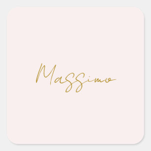 Adesivo Quadrado Caligrafia Elegante Cor Dourada e Pastel Nome Simp