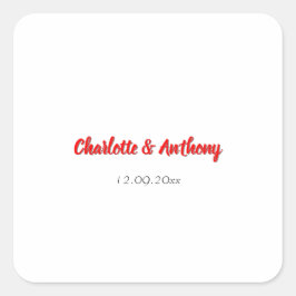 Adesivo Quadrado Caligrafia Elegante de Casamento Branca Vermelha C