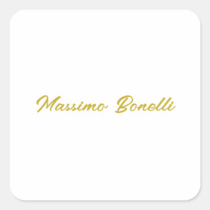 Adesivo Quadrado Caligrafia Elegante Dourado Branco Simples Nome