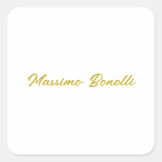 Adesivo Quadrado Caligrafia Elegante Dourado Branco Simples Nome