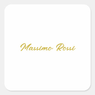 Adesivo Quadrado Caligrafia Elegante Dourado Branco Simples Nome