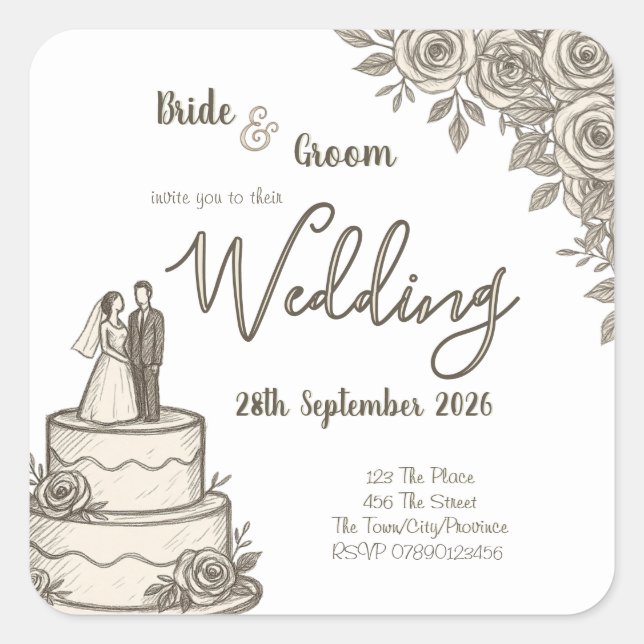 Adesivo Quadrado Caligrafia elegante personalizada do desenho da Vi (Frente)