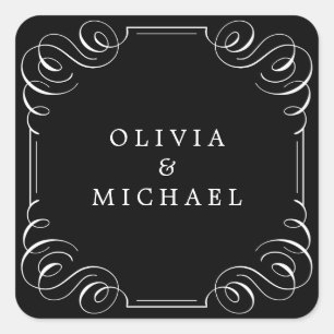 Adesivo Quadrado Caligrafia florescente branca-negra elegante