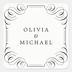 Adesivo Quadrado Caligrafia florescente branca-negra elegante