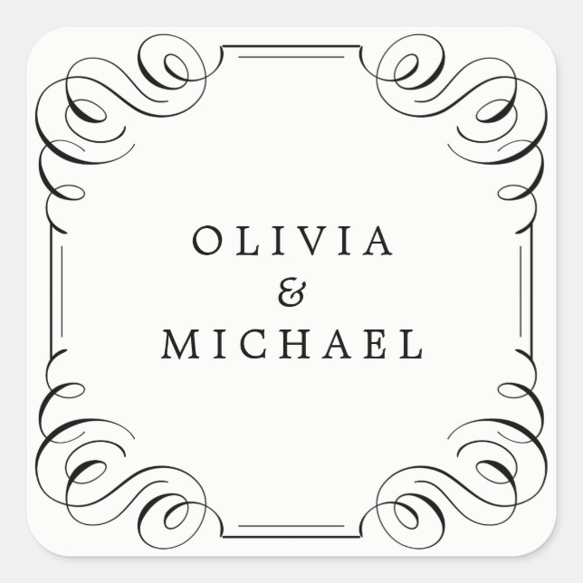 Adesivo Quadrado Caligrafia florescente branca-negra elegante (Frente)