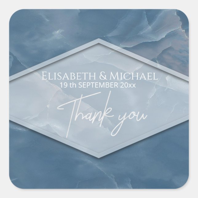 Adesivo Quadrado Caligrafia geométrica romântica com mármore azul m (Frente)