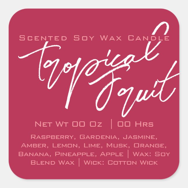 Adesivo Quadrado Caligrafia moderna - Alface da Vela Rosa Escura (Frente)