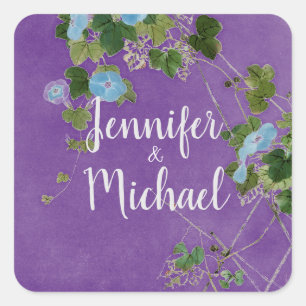 Adesivo Quadrado Caligrafia Moderna de Casamento Nome Floral